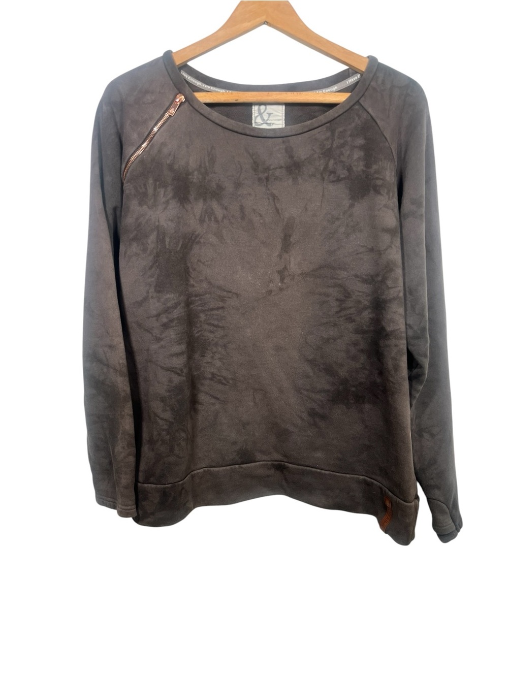 Ampersand Avenue Gray Tie-Dye Crewneck Pullover with Rose gold Zipper Size XL